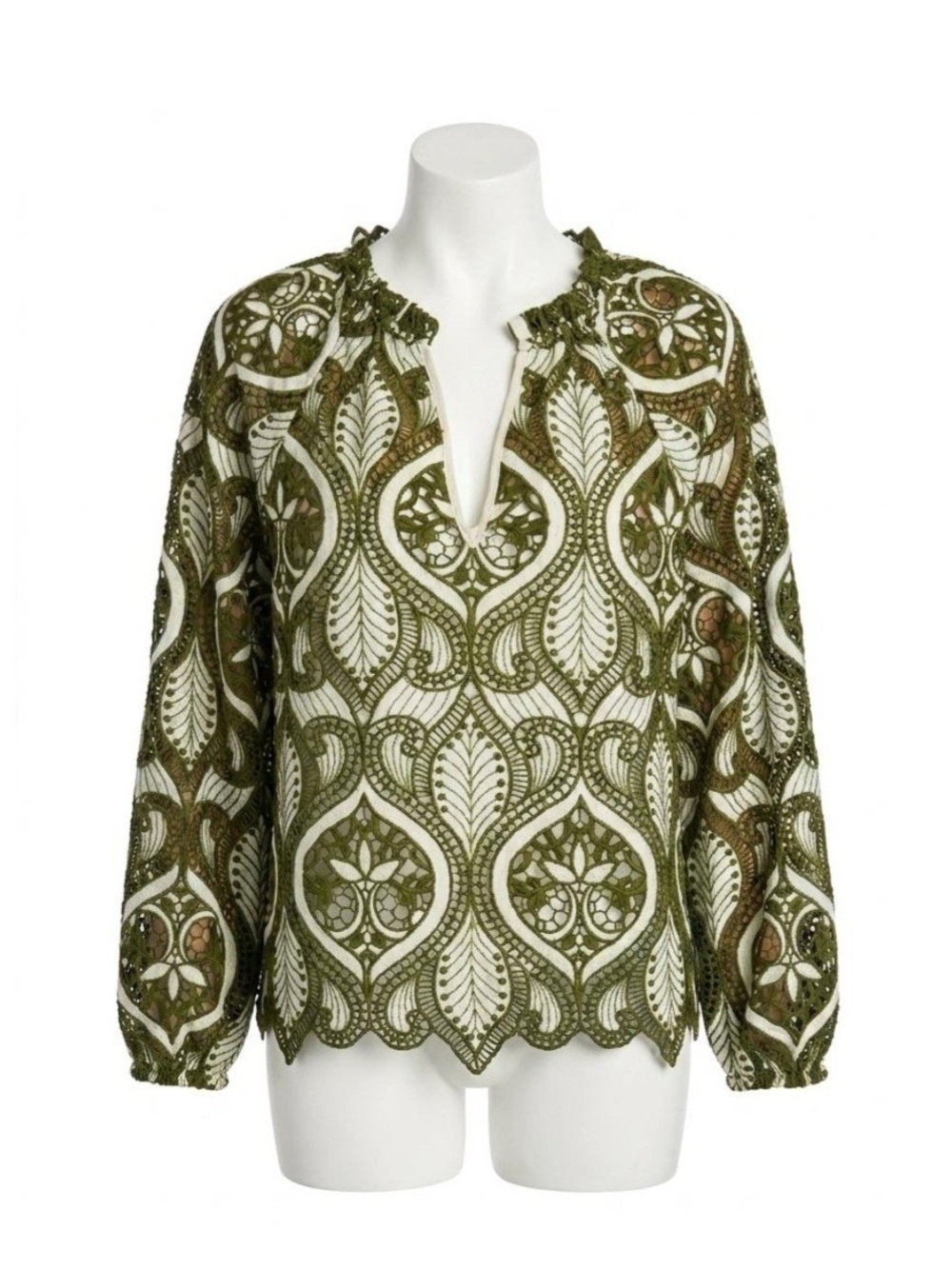NWT Caballero Miki Loden Green Lace Peasant Blouse
